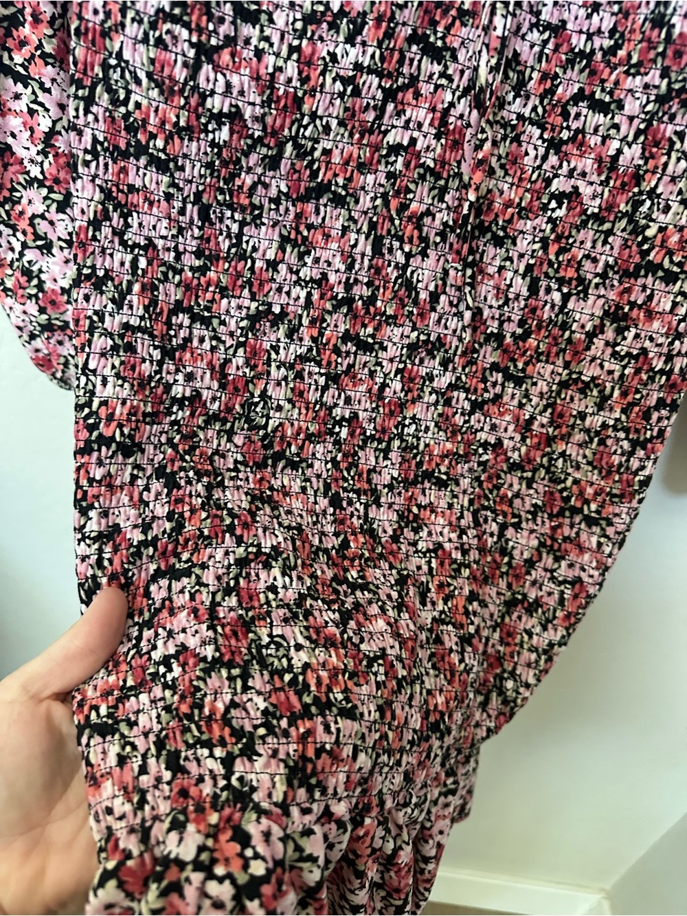 Almost Famous Pink & Black Floral Smocked Long Sleeve Mini Dress - Picture 3 of 9